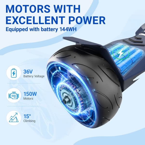 Hoverboard Gyropode selvbalancerende EVERCROSS TECH - 8,5 tommer Alt Terræn - Med Bluetooth Musik + LED - Sort
