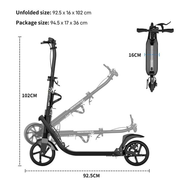 Barnsparkcykel Fällbar - EVERCROSS TECH K8 - Däck 8" - 3 höjder - Dubbel broms - Svart Superpresent