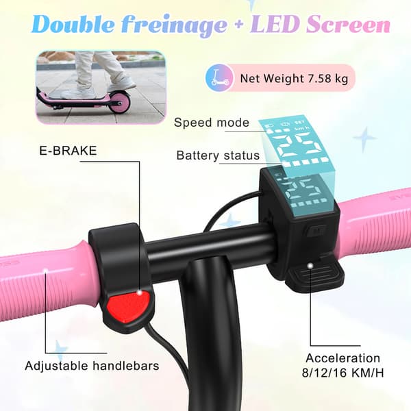 EVERCROSS TECH E6 Elscooter 150W 21.6V/5.2Ah LED-skärm, 3 hastigheter