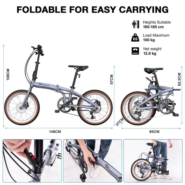 EVERCROSS TECH EM1 Foldecykel 20" Aluminium, 7 gear, skivebremser