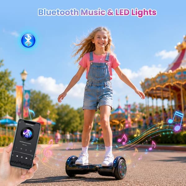 Hoverboard EVERCROSS TECH 6.5" Heltäckande Däck, LED-belysning Bluetooth, Självbalanserande Present för Barn och Vuxna Blå