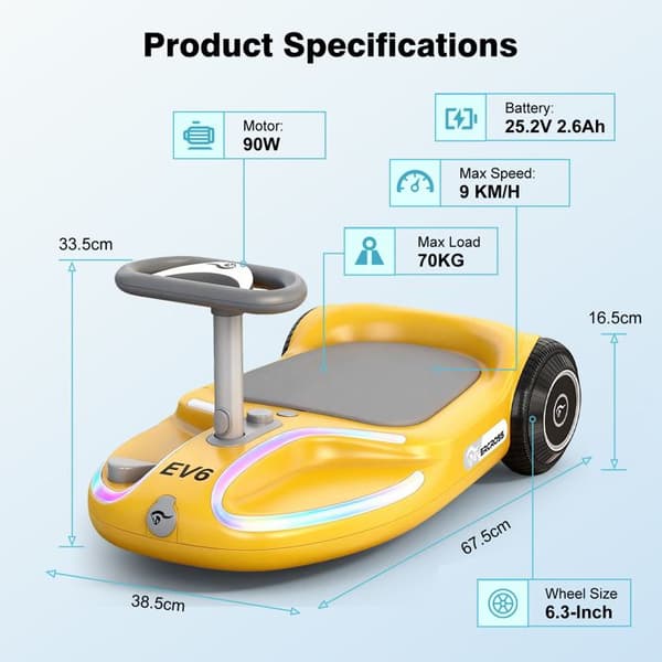 EVERCROSS TECH EV6 Elbil för barn 90W Bluetooth-högtalare LED-ljus