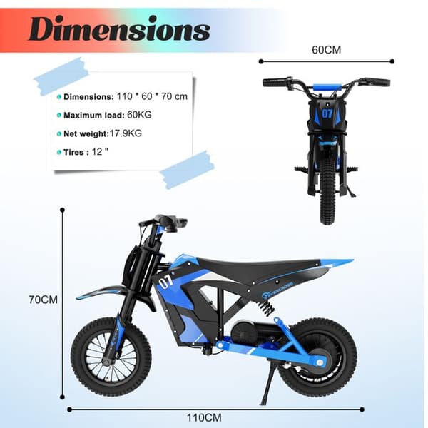 EVERCROSS TECH EV12M elmotorcykel barn 300W 36V 5,2Ah