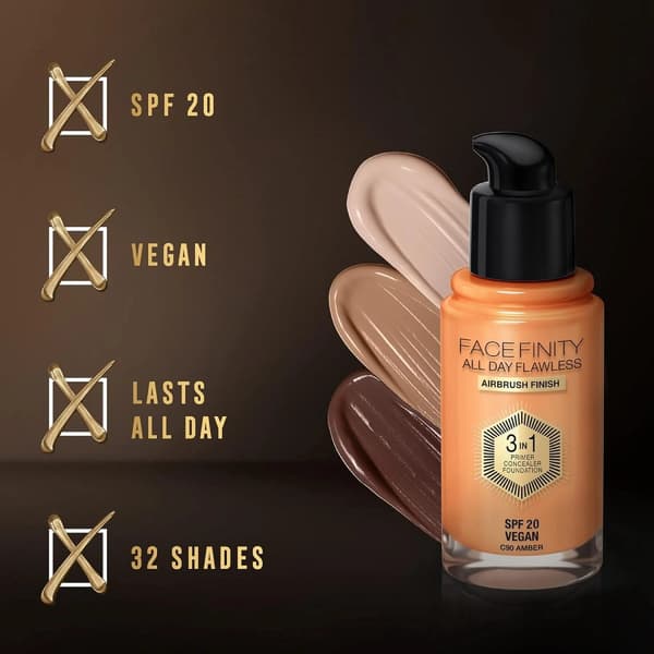 Max Factor All Day Flawless 3-in-1 Foundation C82 Deep Bronze 30ml