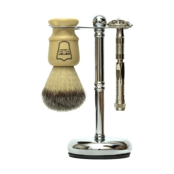Parker Shaving 3-delt elfenbensbørste 90R kromstativ