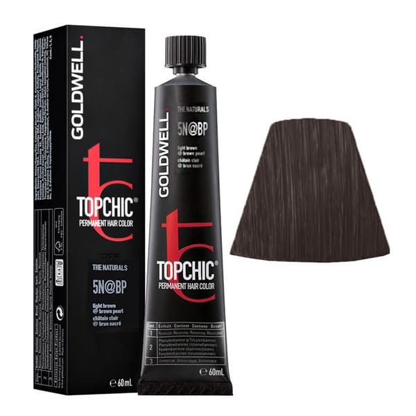 Permanent Farvning - GOLDWELL - Topchic 5N@BP - Lys Brun - 60ml - 100% Grå Dækning