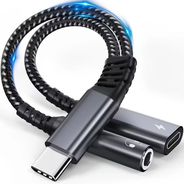 USB-C Adapter 2-i-1 – Lading & 3,5mm Hodetelefonuttak