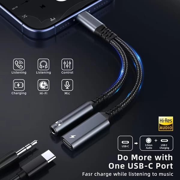USB-C Adapter 2-i-1 – Opladning & 3,5mm Høretelefonstik