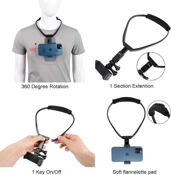 POV / Vlog Holder – Hovedrem & Nakkemontering til iPhone, Samsung & GoPro