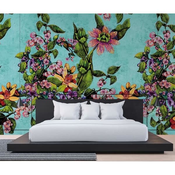 Papper tapet blommor M1-No.60959 Digitaltryck Grön Blå Blommig