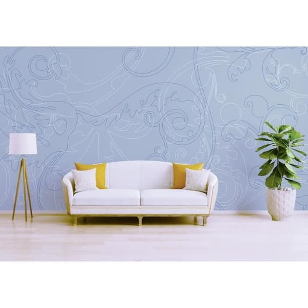 Barocktapet M1-No.60229 digitaltryck blå vit ornamenter