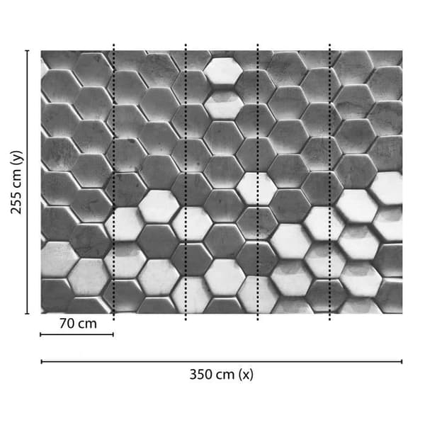 3D-tapet M1-No.60433 digitaltryck grå vit hexagon