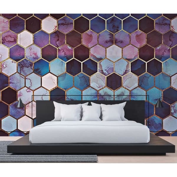 3D-tapet M1-No.61033 digitaltryck lila guld geometrisk