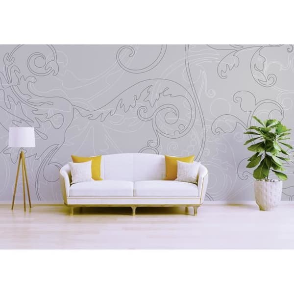 Barocktapet M1-No.60227 digitaltryck grå vit ornament