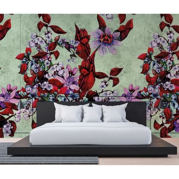Papper med blommor M1-No.60961 Digitaltryck Röd Grön Blommig