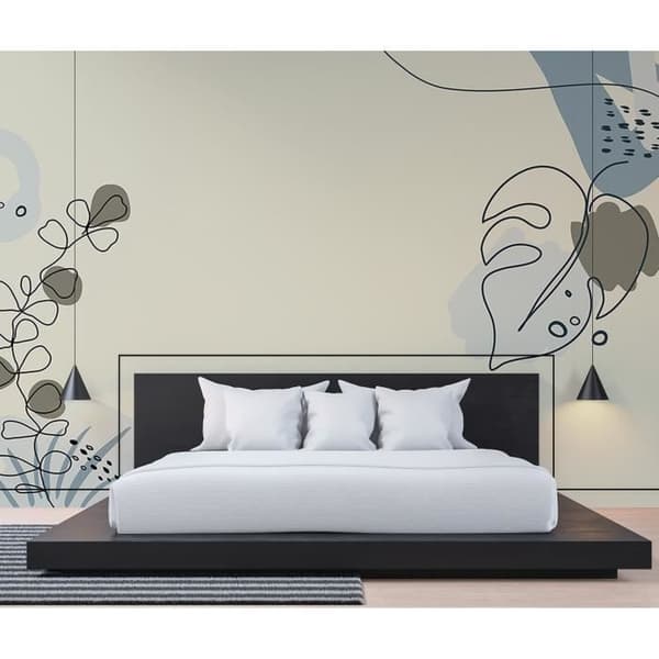 Tapet M1-No.61128 Digitaltryck Beige Blå Löv