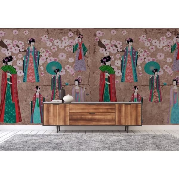 Papper tapet Wellness M1-No.60625 Digitaltryck Beige Blå Körsbärsblommor