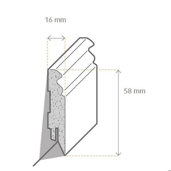 PROVISTON Vit plint 16 x 58 x 2500 mm MDF Hamburgerprofil Plint