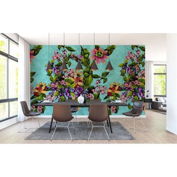 Papper tapet blommor M1-No.60959 Digitaltryck Grön Blå Blommig