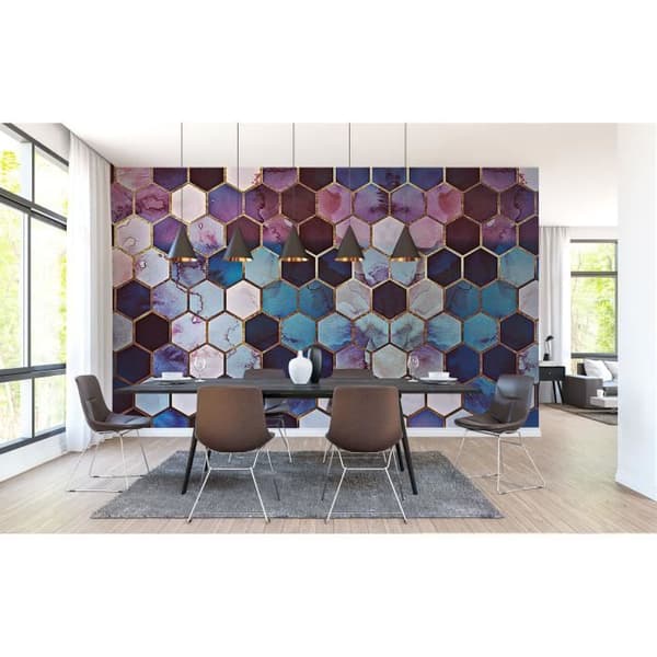 3D-tapet M1-No.61033 digitaltryck lila guld geometrisk