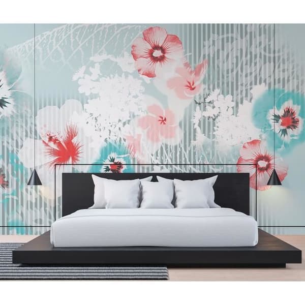 Tapet blommor M1-No.60035 digitaltryck blå grå blommig hawaiiansk blomma