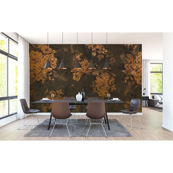 Papper tapet blommor M1-No.60267 digitaltryck orange grå natur