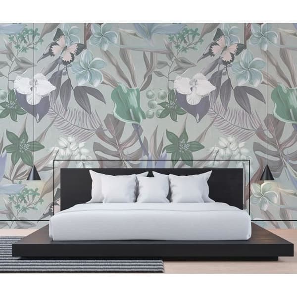 Papper tapet blommor M1-No.60659 digitaltryck grön vit orkidé