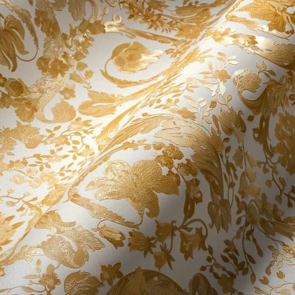 Tapet - A.S. CREATION - Blommig 387064 - Robust non-woven - Guld - Barockränder