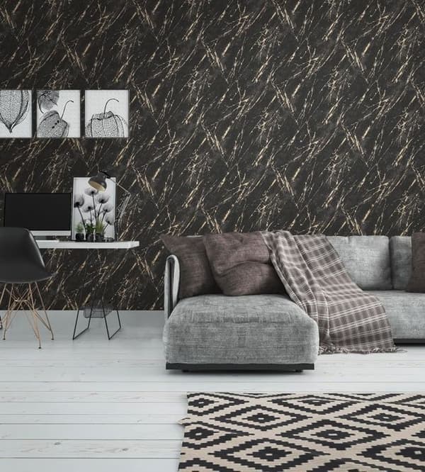 Non-woven tapeter - svart - stenimitation - Mönstrade tapeter - Elements II - A.S