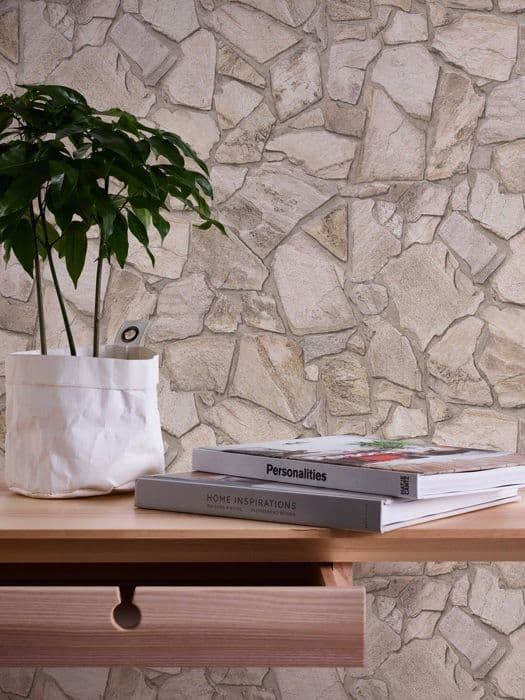 Non-woven tapeter - beige - stenimitation - Mönstrade tapeter - Elements II - A.S Création