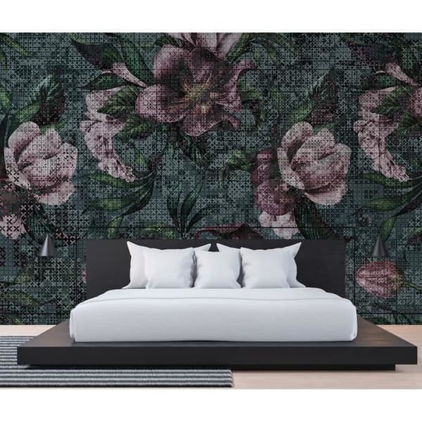 Papper tapet blommor M1-No.60649 Digital tryck Grön Rosa Växter Blommig
