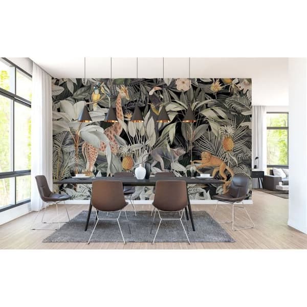 Jungle tapet M1-No.61003 Digitaltryck Grön Grå Palmer Djur