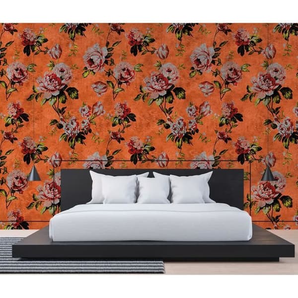 Papper tapet blommor M1-No.60987 digitaltryck orange röd rosor