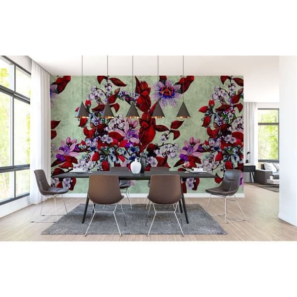 Papper med blommor M1-No.60961 Digitaltryck Röd Grön Blommig