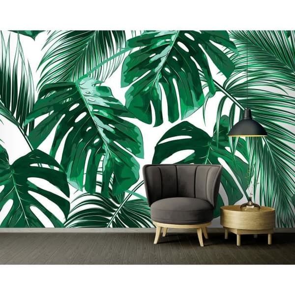 Jungle tapet M1-No.60475 Digitaltryck Grön Vit Palmer
