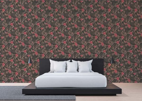Papper Tapet Blommor M1-No.692 Brun Röd Blomtapet