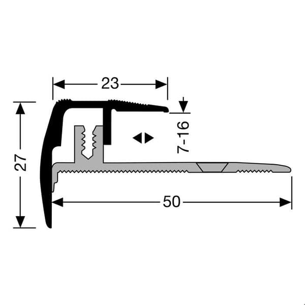 Trappsteg för golv L 23 mm Höjdskillnad 7 - 16 mm Stål
