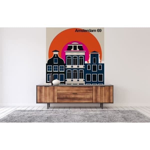 Tapet Skyline M1-No.61094 Digitaltryck Blå Orange Amsterdam Retro