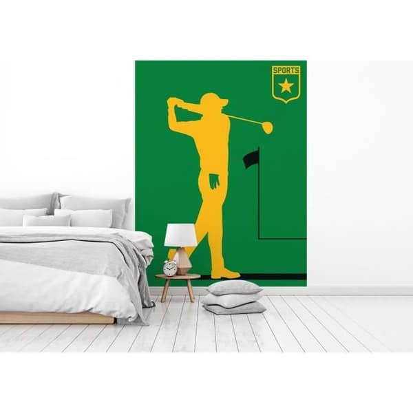 Tapet M1-No.61110 digitalt tryck grön gul retro golf