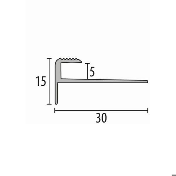 Nez de marche 15 x 30 x 2500 mm Aluminium Cornière striée Küberit Silver