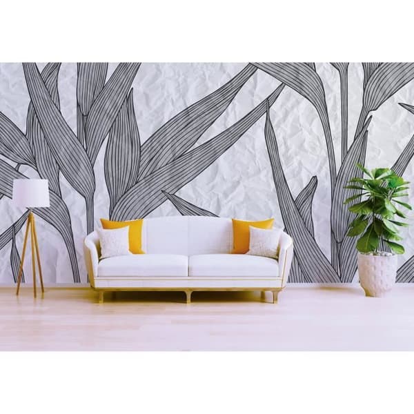 Papper med blommor M1-No.60355 digitaltryck grå vit växter floral