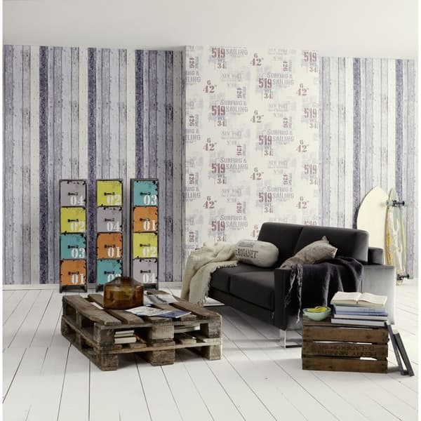 Träeffektstapet - Surf & Sail - Blå - 10,05 m x 0,53 m