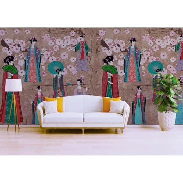 Papper tapet Wellness M1-No.60625 Digitaltryck Beige Blå Körsbärsblommor