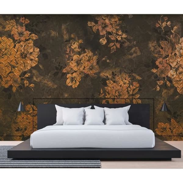 Papper tapet blommor M1-No.60267 digitaltryck orange grå natur