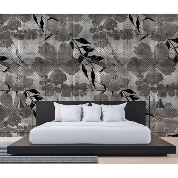 Papper tapet blommor M1-No.61426 Digitaltryck Grå Svart Blommig