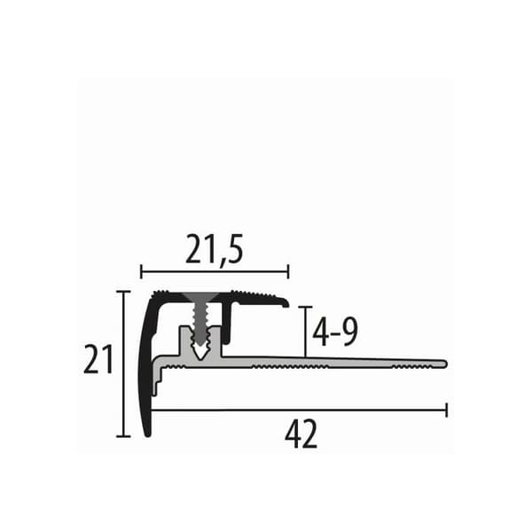 Nez de marche 21 x 21.5 mm Aluminium Cornière striée Encastrée Percée Küberit Silver L 2700 mm
