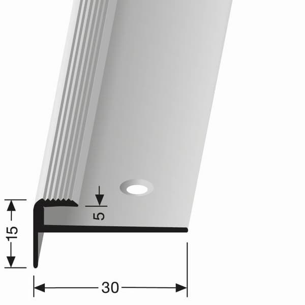 Nez de marche 15 x 30 x 2500 mm Aluminium Cornière striée Küberit Silver