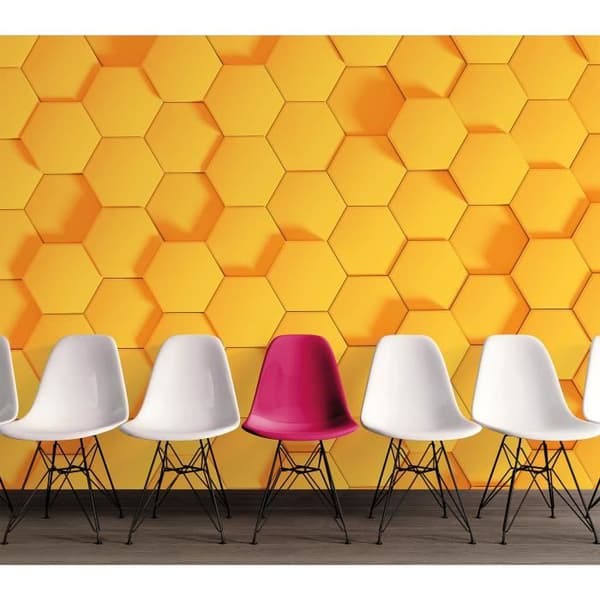 3D-tapet M1-No.60436 digitaltryck orange hexagon