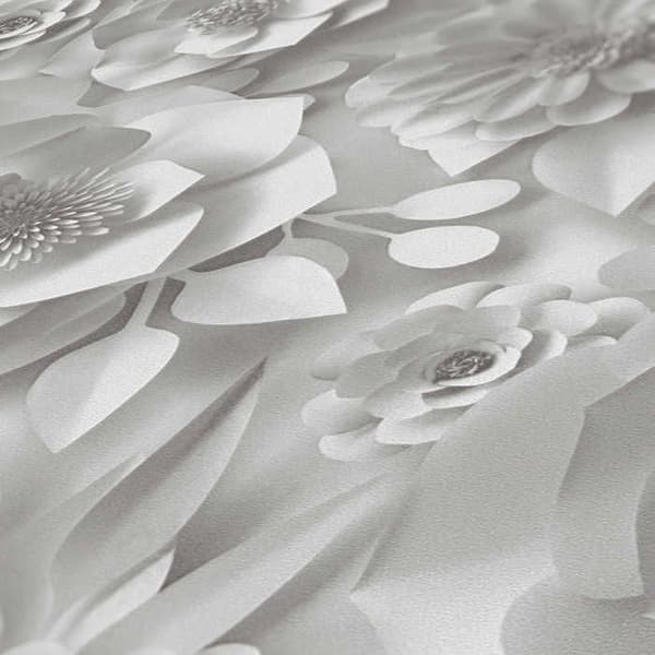 Tapet 3D Effekttommaso M1-No.3549 Grå Vit Blommor Natur