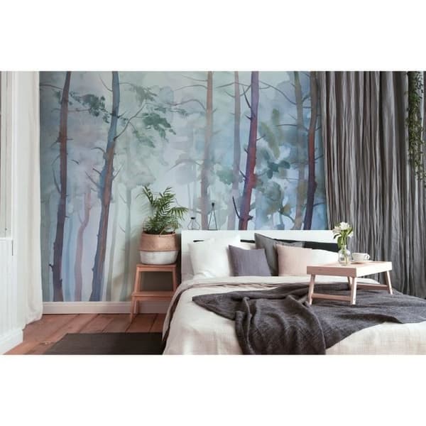 Tapet skog M1-No.60364 digitaltryck blågrön dimma